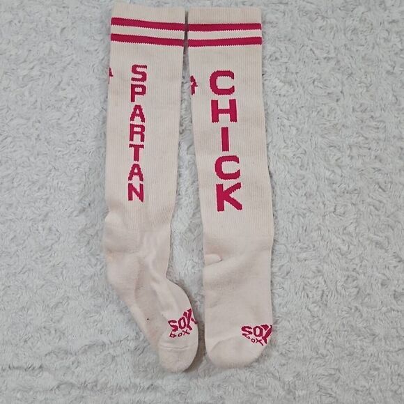 Womens Compression Socks Spartan Chick pink and white by sox box WOD HIIT workou - Picture 1 of 5